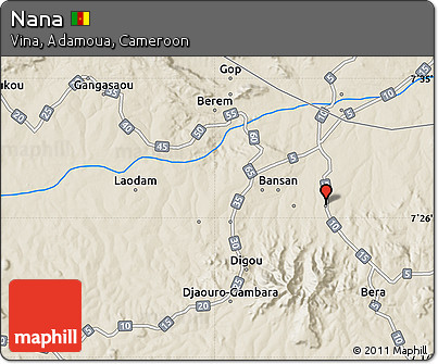 Shaded Relief Map of Nana