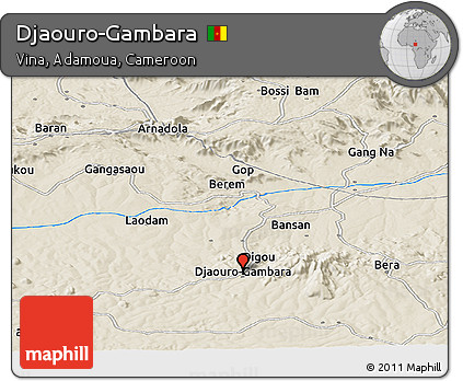 Shaded Relief Panoramic Map of Djaouro-Gambara