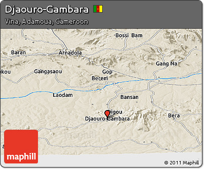 Shaded Relief Panoramic Map of Djaouro-Gambara