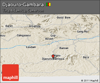 Shaded Relief Panoramic Map of Djaouro-Gambara