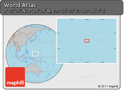 Gray Location Map of the Area around 7° 30' 57" N, 140° 19' 29" E