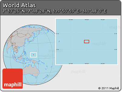 Gray Location Map of the Area around 7° 30' 57" N, 140° 19' 29" E