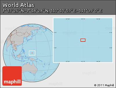 Gray Location Map of the Area around 7° 30' 57" N, 141° 10' 30" E