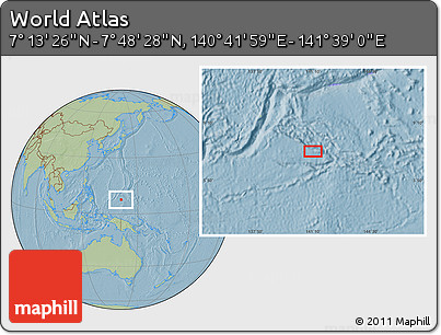 Savanna Style Location Map of the Area around 7° 30' 57" N, 141° 10' 30" E, hill shading