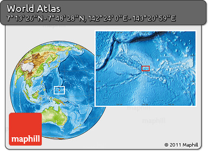 Physical Location Map of the Area around 7° 30' 57" N, 142° 52' 30" E