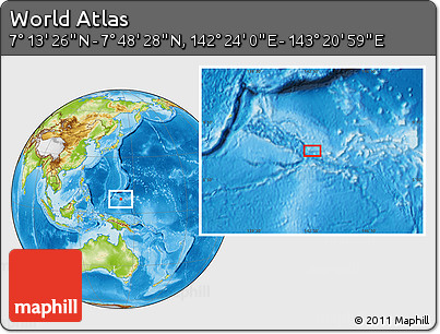 Physical Location Map of the Area around 7° 30' 57" N, 142° 52' 30" E