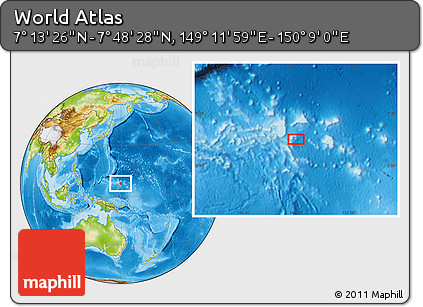 Physical Location Map of the Area around 7° 30' 57" N, 149° 40' 30" E