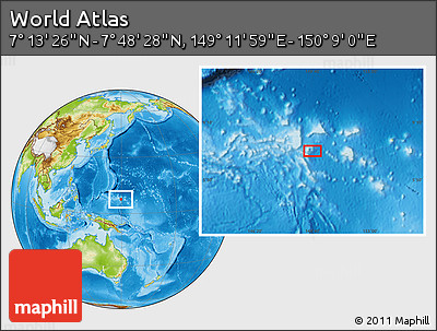 Physical Location Map of the Area around 7° 30' 57" N, 149° 40' 30" E