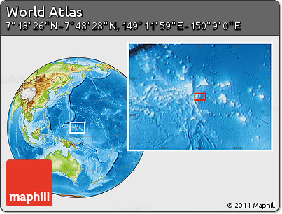 Physical Location Map of the Area around 7° 30' 57" N, 149° 40' 30" E