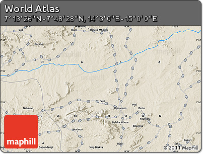 Shaded Relief Map of the Area around 7° 30' 57" N, 14° 31' 30" E