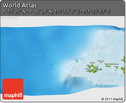 Physical 3D Map of the Area around 7° 30' 57" N, 151° 22' 30" E