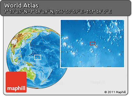 Physical Location Map of the Area around 7° 30' 57" N, 157° 19' 29" E