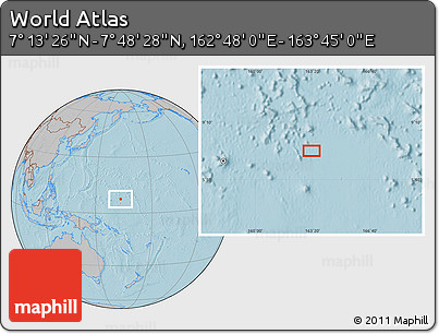 Gray Location Map of the Area around 7° 30' 57" N, 163° 16' 30" E, hill shading