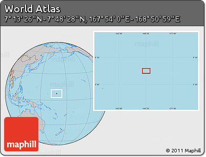Gray Location Map of the Area around 7° 30' 57" N, 168° 22' 30" E