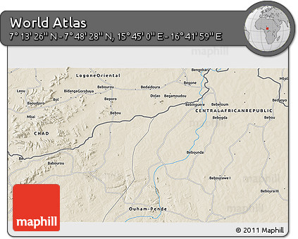 Shaded Relief 3D Map of the Area around 7° 30' 57" N, 16° 13' 30" E