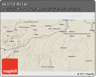 Shaded Relief 3D Map of the Area around 7° 30' 57" N, 16° 13' 30" E