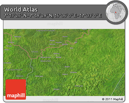 Satellite 3D Map of the Area around 7° 30' 57" N, 17° 4' 30" E