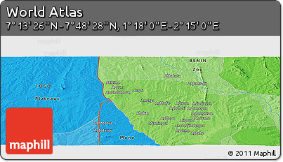 Political Panoramic Map of the Area around 7° 30' 57" N, 1° 46' 29" E