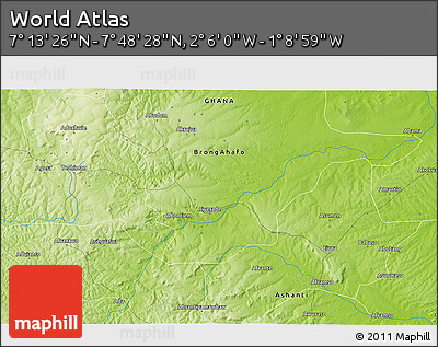 Physical 3D Map of the Area around 7° 30' 57" N, 1° 37' 30" W