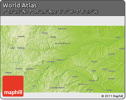 Physical 3D Map of the Area around 7° 30' 57" N, 1° 37' 30" W