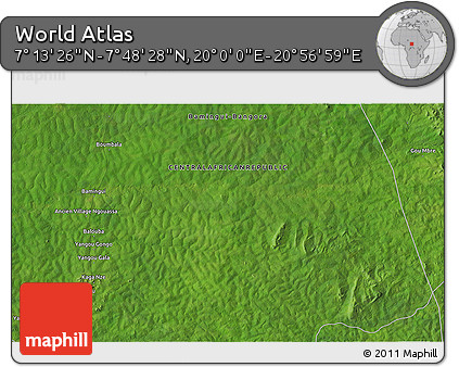 Satellite 3D Map of the Area around 7° 30' 57" N, 20° 28' 30" E