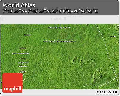 Satellite 3D Map of the Area around 7° 30' 57" N, 20° 28' 30" E