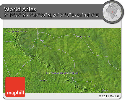 Satellite 3D Map of the Area around 7° 30' 57" N, 21° 19' 30" E