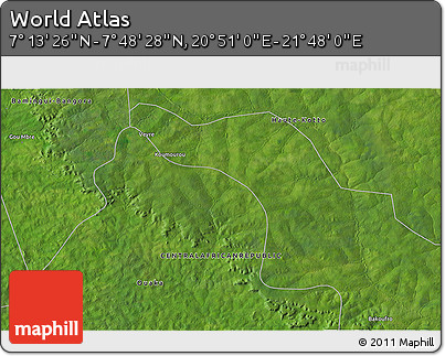 Satellite 3D Map of the Area around 7° 30' 57" N, 21° 19' 30" E