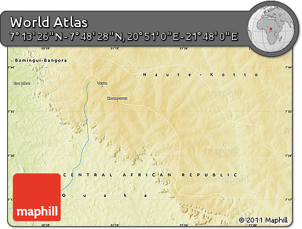 Physical Map of the Area around 7° 30' 57" N, 21° 19' 30" E