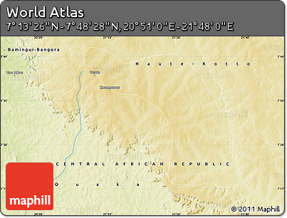 Physical Map of the Area around 7° 30' 57" N, 21° 19' 30" E