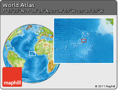 Physical Location Map of the Area around 7° 30' 57" N, 21° 10' 29" W
