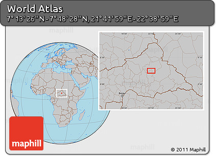 Gray Location Map of the Area around 7° 30' 57" N, 22° 10' 29" E