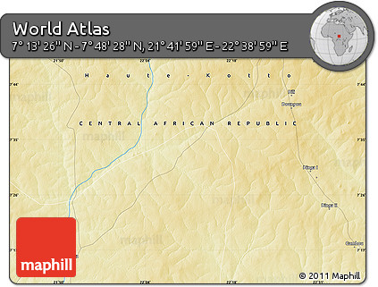 Physical Map of the Area around 7° 30' 57" N, 22° 10' 29" E