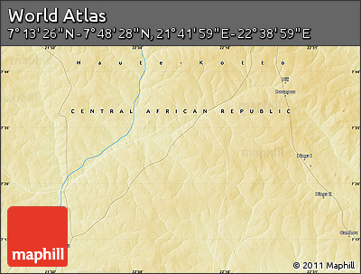 Physical Map of the Area around 7° 30' 57" N, 22° 10' 29" E