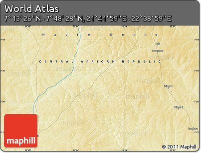 Physical Map of the Area around 7° 30' 57" N, 22° 10' 29" E