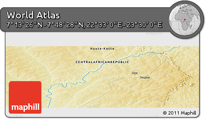 Physical Panoramic Map of the Area around 7° 30' 57" N, 23° 1' 29" E