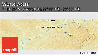 Physical Panoramic Map of the Area around 7° 30' 57" N, 23° 1' 29" E