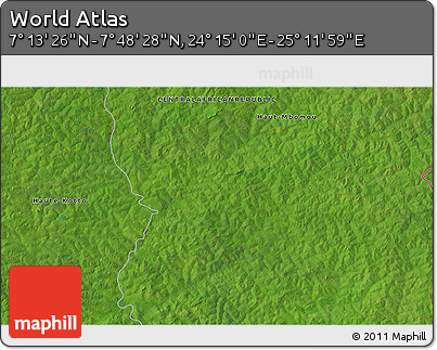 Satellite 3D Map of the Area around 7° 30' 57" N, 24° 43' 30" E