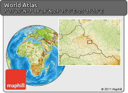 Physical Location Map of the Area around 7° 30' 57" N, 24° 43' 30" E
