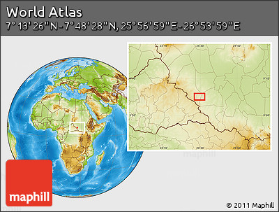 Physical Location Map of the Area around 7° 30' 57" N, 26° 25' 29" E