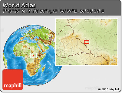 Physical Location Map of the Area around 7° 30' 57" N, 26° 25' 29" E