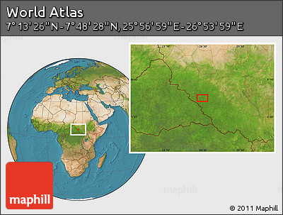 Satellite Location Map of the Area around 7° 30' 57" N, 26° 25' 29" E
