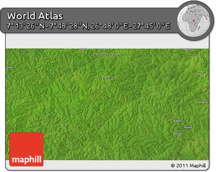 Satellite 3D Map of the Area around 7° 30' 57" N, 27° 16' 29" E