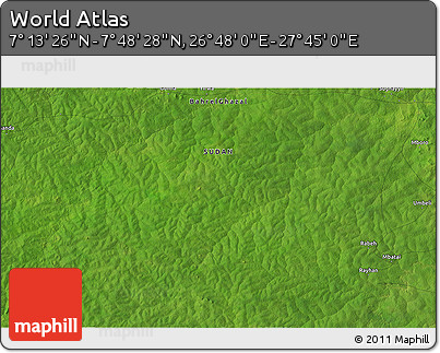 Satellite 3D Map of the Area around 7° 30' 57" N, 27° 16' 29" E