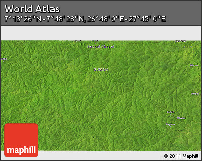 Satellite 3D Map of the Area around 7° 30' 57" N, 27° 16' 29" E