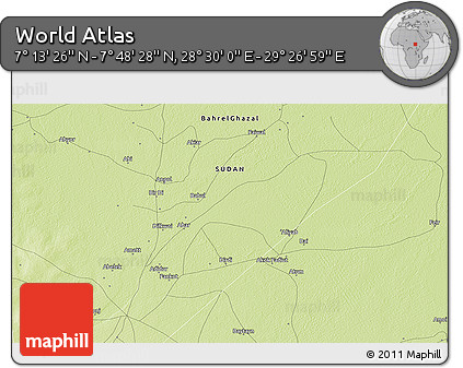 Physical 3D Map of the Area around 7° 30' 57" N, 28° 58' 30" E