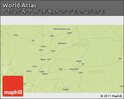 Physical 3D Map of the Area around 7° 30' 57" N, 28° 58' 30" E