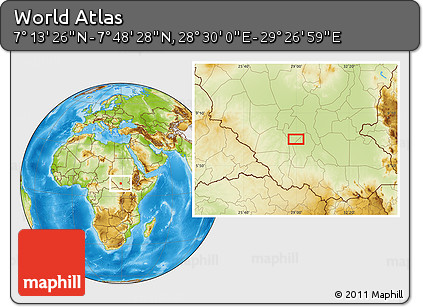 Physical Location Map of the Area around 7° 30' 57" N, 28° 58' 30" E