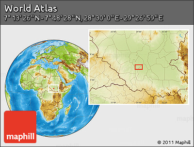 Physical Location Map of the Area around 7° 30' 57" N, 28° 58' 30" E