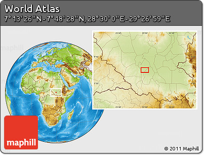 Physical Location Map of the Area around 7° 30' 57" N, 28° 58' 30" E